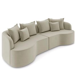 Sofá 3 Lugares 210cm Orgânico Quito K04 Veludo Bege  - Mpozenato