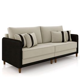 Sofá 4 Lugares Living 252cm Zoe K04 Veludo Bege/Preto - Mpozenato