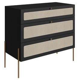 Cômoda Para Quarto 3 Gavetas Pé Metal Arlo A10 Nero/Dourado - Mpozenato