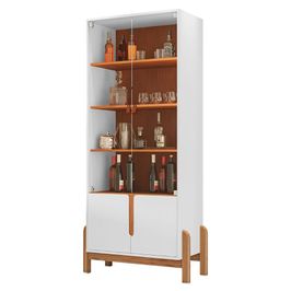 Cristaleira de Vidro Para Sala de Jantar Nay C14 Branco/Cedro - Mpozenato
