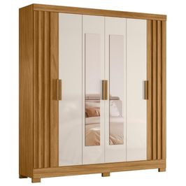 Guarda Roupa Casal 195cm Espelho Ripado Arlon M07 Freijó/Off - Mpozenato