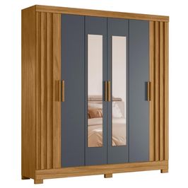 Guarda Roupa Casal 195cm Espelho Ripado Arlon M07 Freijó/Cinza - Mpozenato