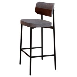 Banqueta Alta Bar Estofada Ella M25 Linho Cinza/Whisky - Mpozenato
