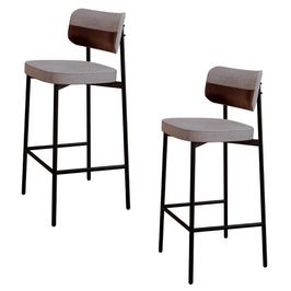 Banqueta Alta Bar Estofada Kit 2 Ella M25 Linho Cinza CL/Café - Mpozenato
