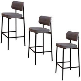 Banqueta Alta Bar Estofada Kit 3 Ella M25 Linho Cinza - Mpozenato