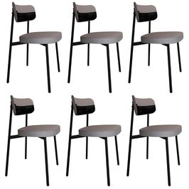 Cadeira de Jantar Estofada Kit 6 Ella M25 Linho Cinza CL/Preto - Mpozenato