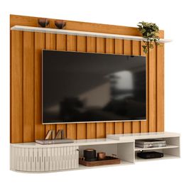 Painel TV 75 Pol e Bancada Suspensa Emília Z10 Off/Cinamomo - Mpozenato