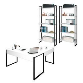 Conjunto Escritório 3 peças 1 Mesa em L e 2 Estantes Studio Industrial M18 Branco - Mpozenato