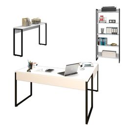 Conjunto Escritório 3 peças Mesa em L Estante e Aparador Studio Industrial M18 Branco - Mpozenato