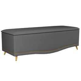 Calçadeira Baú Queen 160cm com Tachas Imperial J02 Veludo Cinza - Mpozenato