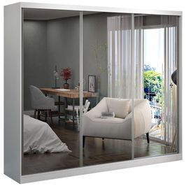 Guarda Roupa Casal 264cm 3 Portas de Correr 3 Espelhos Winter F04 Branco - Mpozenato