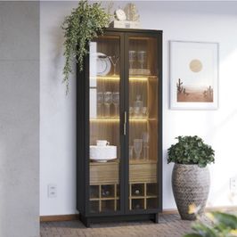 Cristaleira Colibri Guanabara Com 2 Portas E 1 Gaveta | Noce Milano/Preto Fosco