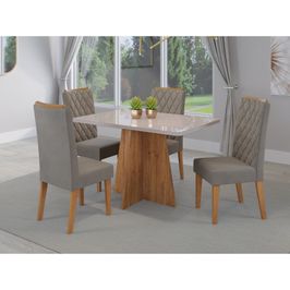 Conjunto Mesa Viero Los Angeles 4 Cadeiras Iza 1,20x80 Tampo Vidro | Mel/Off White (S/V)