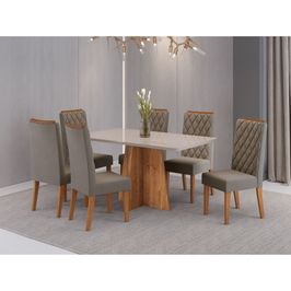 Conjunto Mesa Viero Los Angeles 6 Cadeiras Iza 1,60x80 Tampo Vidro | Mel/Off White (S/V)