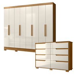 Conjunto Guarda Roupa e Cômoda Moval Diplomata 2 Peças 8 Portas 8 Gavetas