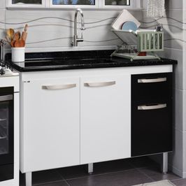 Conjunto Balcão de Cozinha com Pia Mármore Sintético 2 Portas 2 Gavetas Rorato