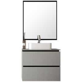 Conjunto Banheiro Gabinete 80cm 3 Gavetas Cuba E Espelho Urban B06 Branco Argento Preto - Lyam Decor