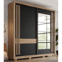 Guarda Roupa casal 2 portas de correr com Espelho Henn Flex | Jequitiba/Preto