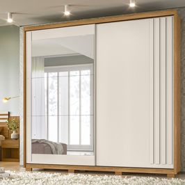 Guarda Roupa Moval Dhara 2 Portas Deslizantes Com 3 Espelhos | Freijo/Off White
