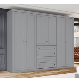 Guarda Roupa Henn Americano 6 Portas 4 Gavetas  | Cinza
