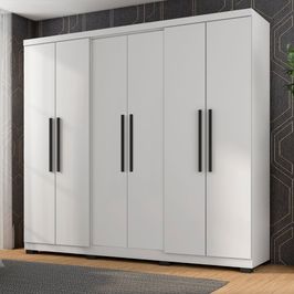 Guarda-Roupa Casal Diamante 6 Portas e 4 Gavetas Araplac | Branco brilho
