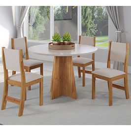 Conjunto De Mesa Vieiro Slin Redonda Com 4 Cadeiras Sol | Mel Blonde/Linho Amendoa (S/V)