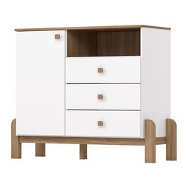 Cômoda Infantil 1 Porta 3 Gavetas Henn Ternura Branco/Jequitib
