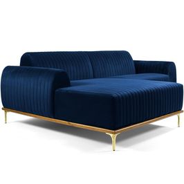 Sofá 5 Lugares com Chaise Esquerdo Para Sala Molino 320cm D02 Veludo Azul Oxford C-304 - Lyam Decor