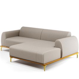 Sofá 5 Lugares com Chaise Direito Para Sala de Estar Molino 320cm D02 Linho Bege C-107 - Lyam Decor