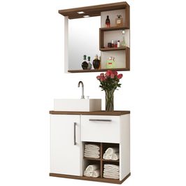 Conjunto Banheiro Gabinete Suspenso 70cm Com Armário E Cuba Veneza B06 Branco Nogal - Lyam Decor