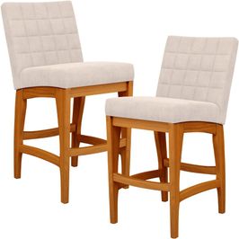 Kit 02 Banquetas Baixa Para Cozinha Bancada Bar Sala Jantar Fixa Mila L02 Suede Bege - Lyam Decor