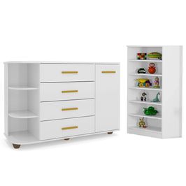 Cômoda com Cantoneira Laura e Armário Multiuso Bell P04 Branco - Mpozenato