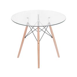 Mesa OR-2211 com Base de Madeira e Tampo de Vidro 90cm OR Design Incolor