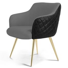 Poltrona Decorativa Pés Palitos D'Ouro Jade D02 Linho Cinza C-416 Tressê Corano Preto - Lyam Decor