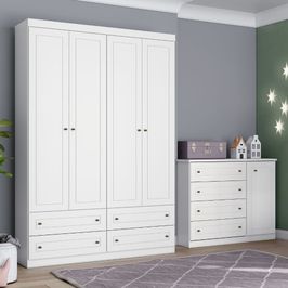 Conjunto Guarda Roupa e Cômoda Americana Henn 2 Peças 5 Portas 8 Gavetas