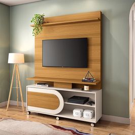 Home Theater Decorativo Globo c/Rodízios para TV até 55 Polegadas Cinamomo/Off White G26 - Gran Belo