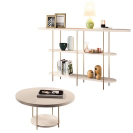 Conjunto Decorativo Aparador e Mesa de Centro Walker Pés de Aço Tampo MDF Off White G26 - Gran Belo