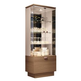 Cristaleira Decorativa Peggy Nicho Adega com LED Portas de Vidro Castanho/Off White G26 - Gran Belo