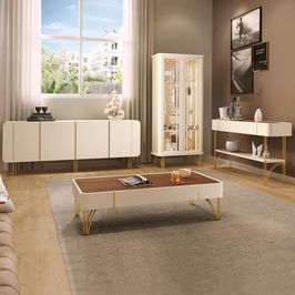 Conjunto 1 Cristaleira 1 Buffet 1 Mesa de Centro e 1 Aparador Texas/Virginia/Rennes Off White/Castanho G26 - Gran Belo