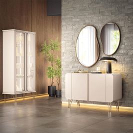 Conjunto Decorativo 1 Cristaleira e 1 Buffet Texas/Bambino Off White G26 - Gran Belo