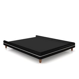Cama Avulsa para Colchão Casal Torres Pés em Madeira PU Preto G91 - Gran Belo
