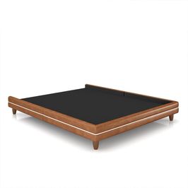 Cama Avulsa para Colchão King Torres Pés em Madeira PU Caramelo G91 - Gran Belo