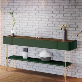 Aparador Decorativo Rennes MDP/MDF Pés de Aço Verde Pistache/Castanho G26 - Gran Belo