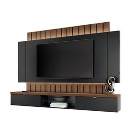 Painel Home Suspenso 2.2 para TV até 70" MDP/MDF com Fita LED Shawn Preto/Castanho G26 - Gran Belo