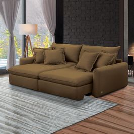 Sofá 210cm Retrátil Reclinável Almofadas Caixa Zero Sydney Veludo Marrom G93 - Gran Belo