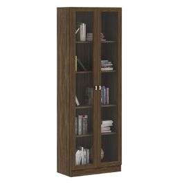 Estante Escritório Home Office 2 Portas De Vidro 4 Prateleiras Cannes 171x59 T01 Nogal - Lyam Decor