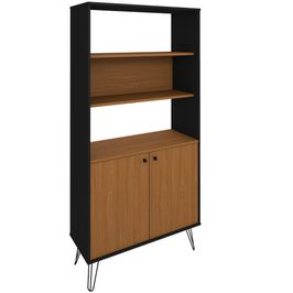 Estante Multiuso Com 02 Portas 03 Prateleiras 183x90cm Hit A02 Freijó Preto - Lyam Decor