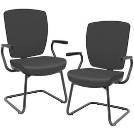 Kit 02 Cadeiras de Escritório Fixa Executiva Office Preto Slim Alta Flexi P03 Vinil Preto - Lyam