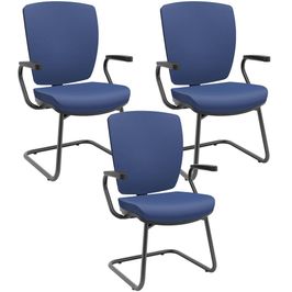 Kit 03 Cadeiras de Escritório Fixa Executiva Office Preto Slim Alta Flexi P03 Vinil Azul - Lyam