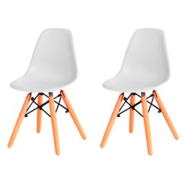 Kit com 2 Cadeira Flórida Kids Com Assento em Polipropileno e Base Madeira Fratini Branco